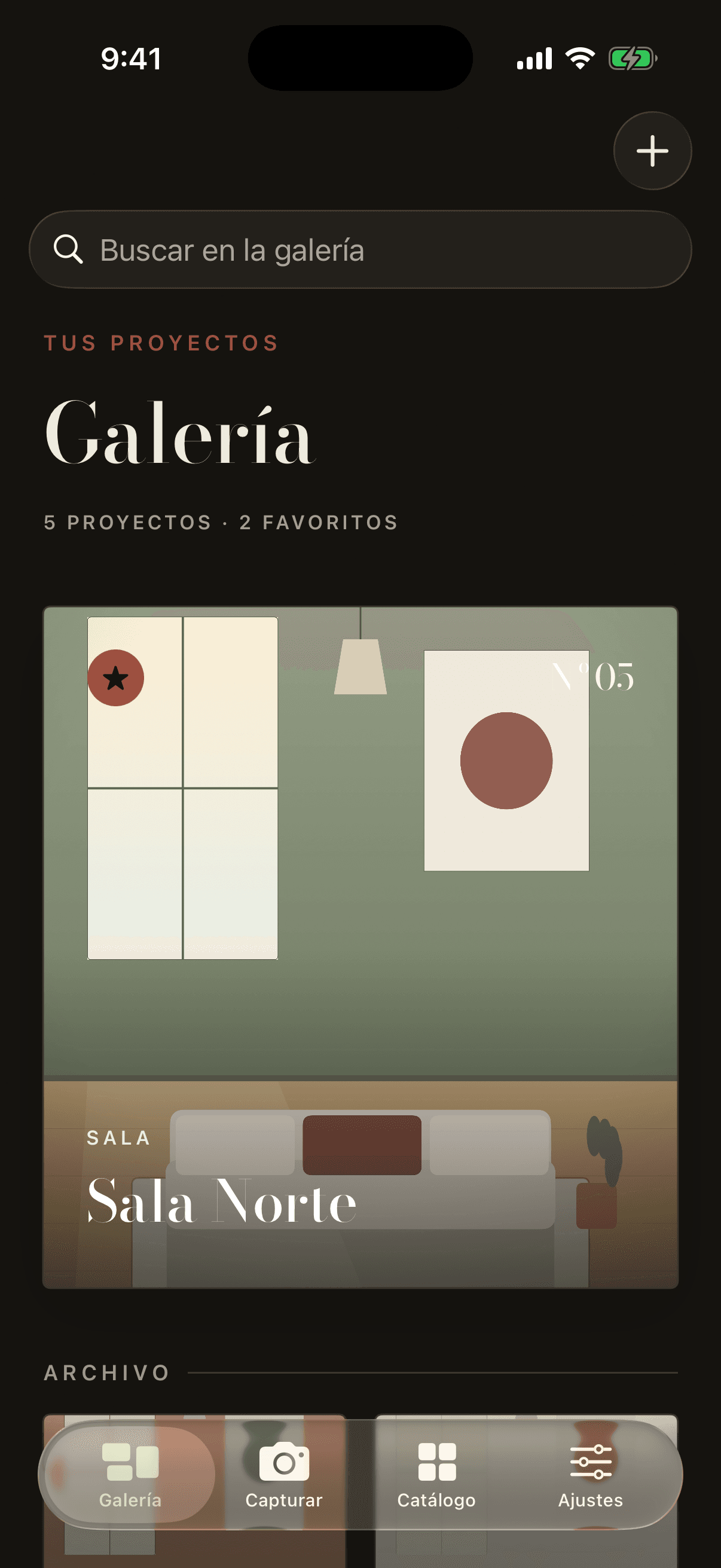 ReDiseña gallery screen showing a redesigned living room project