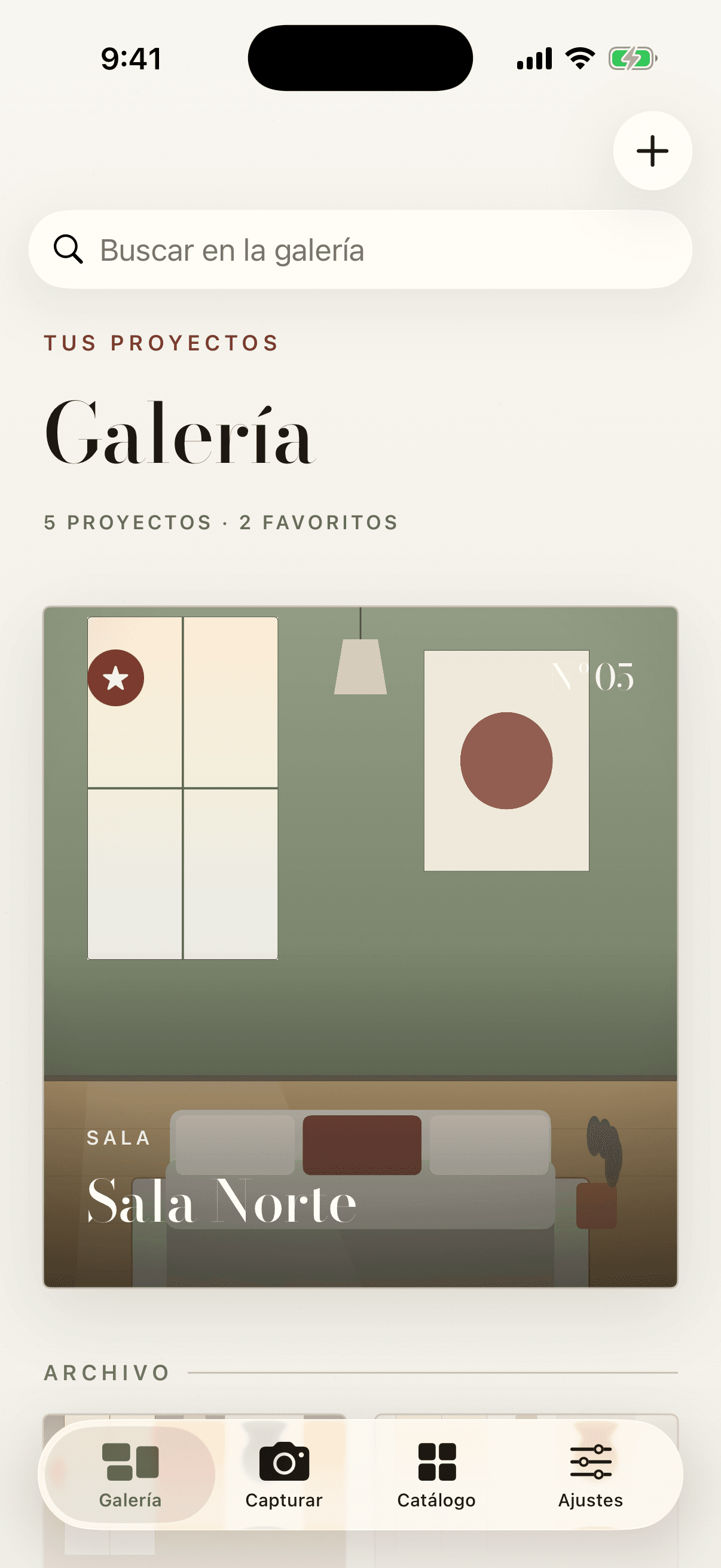 ReDiseña gallery screen showing a redesigned living room project
